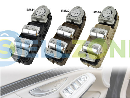 Πάνελ τριών διαφορετικών χρωμάτων με ασημιά κουμπιά για ηλεκτρικά παράθυρα Mercedes C W205 GLC X253 W253 - BM31-BM32-BM33